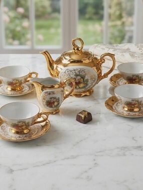 Vintage Winterling Bavaria Fragonard Love Story Tea Set 22K Gold Gilt Porcelain